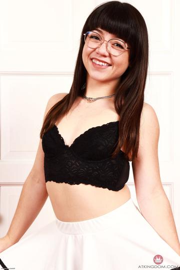 Mochi Mona in ATK Petites set Fun posing in her white skirt